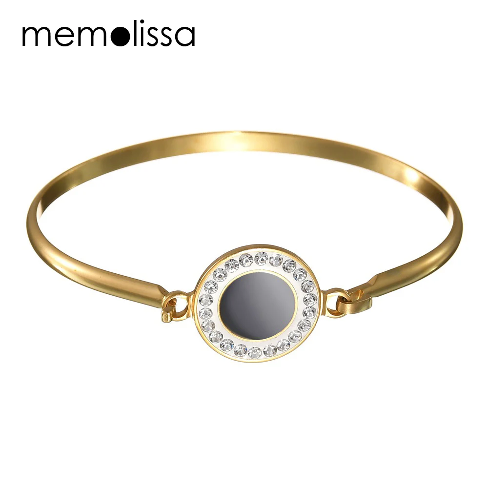 

MeMolissa New Women Gold/Silver Color Stainless Steel Thin Fashion Brand Jewelry Charm Crystal Bracelets Bangle For Gift