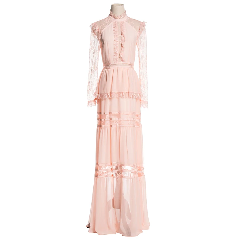 Розовое/белое/черное прозрачное винтажное кружевное платье для дня рождения, Клубное сексуальное женское вечернее платье, длина до пола, с длинным рукавом, женские летние платья