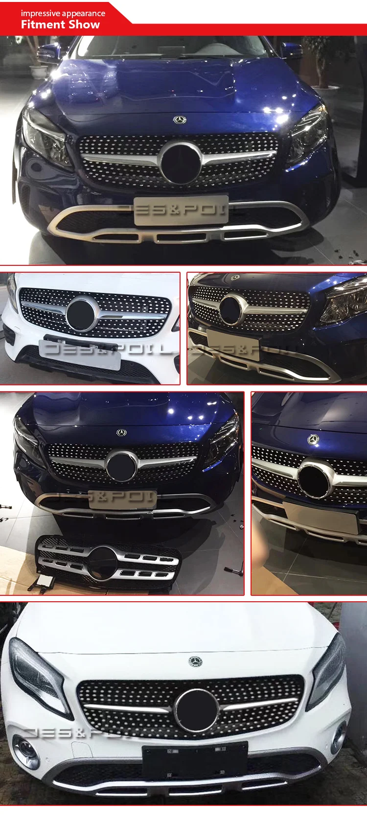 Для нового Mercedes GLA класса X156 подтяжку лица Алмазная решетка черный серебряный передний бампер гоночный гриль- GLA200 GLA220 GLA260