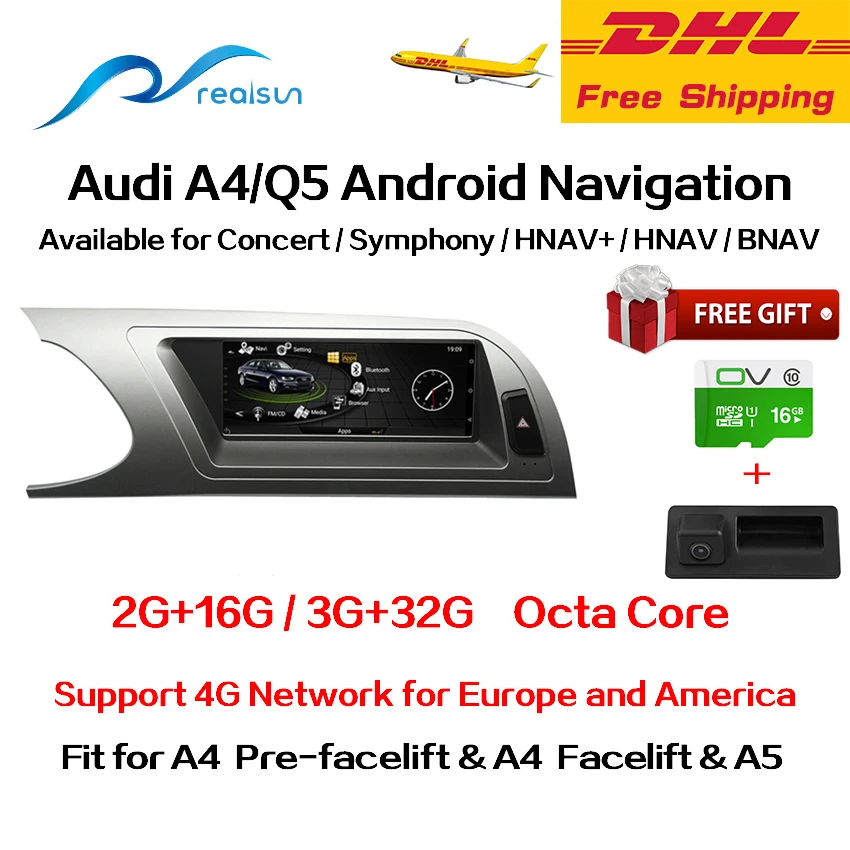 Realsun 8," Audi A4 B8 Prefacelift Facelift S4 A5 Q5 концертный MMI 3g ram 32G rom Восьмиядерный Android 7,0 4G сеть gps навигация