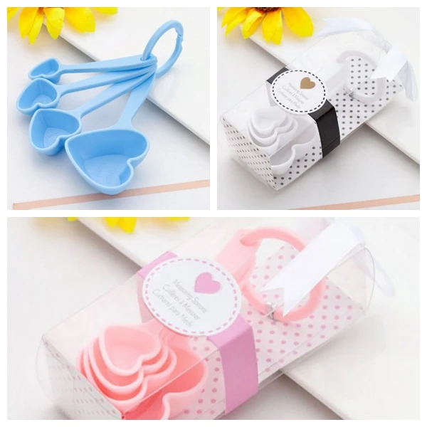 

100Pcs/Lot=25Boxes Cute Baby decoration gift Love Heart Measuring Spoon gift for Baby birthday Shower favors and Baby souvenirs
