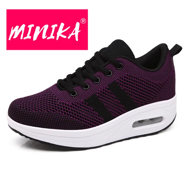 

MINIKA Casual Breathable Women Air Mesh Sneakers Summer Shallow Lace-up Platform Shoes Women No-slip Light Basic Ladies Shoes