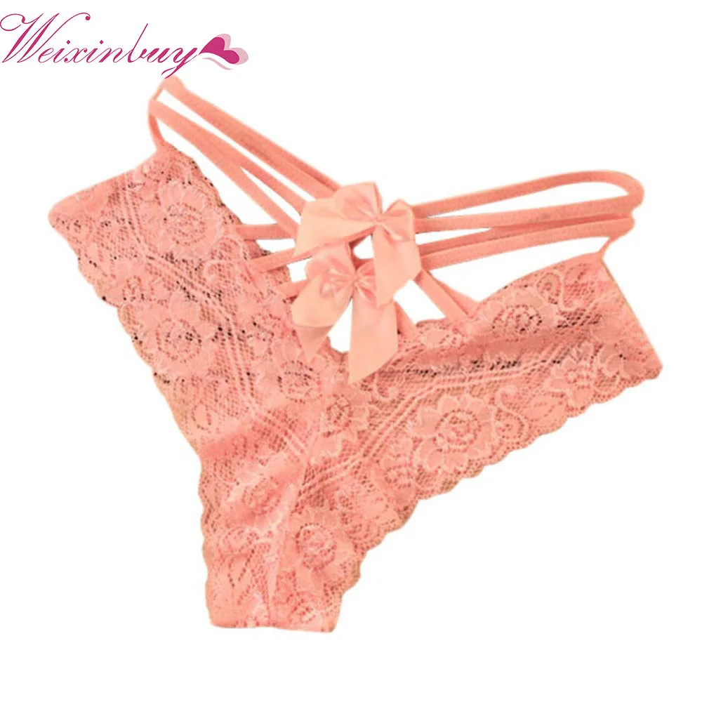 

WEIXINBUY Hot Women Sexy Lace Lingerie Bow-knot Erotic Silk Briefs Underwears Panties Knickers