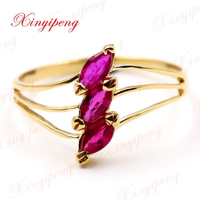

Xin yi peng 18 k gold inlaid natural ruby ring ring women give 2.5 * 5 new style
