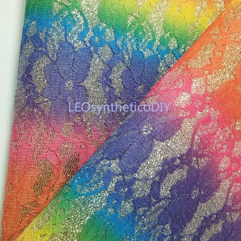 90X134CM синтетический Letaher Cuero Sintetico Радуга кружево кожа для изготовления бантов