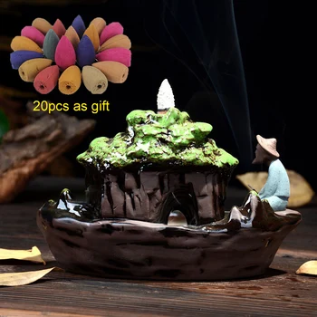 

Backflow Incense Burner + 20Pcs Incense Cones Ceramic Stick Holder Censer Smoke Backflow Incense Home Decor Dropshipping