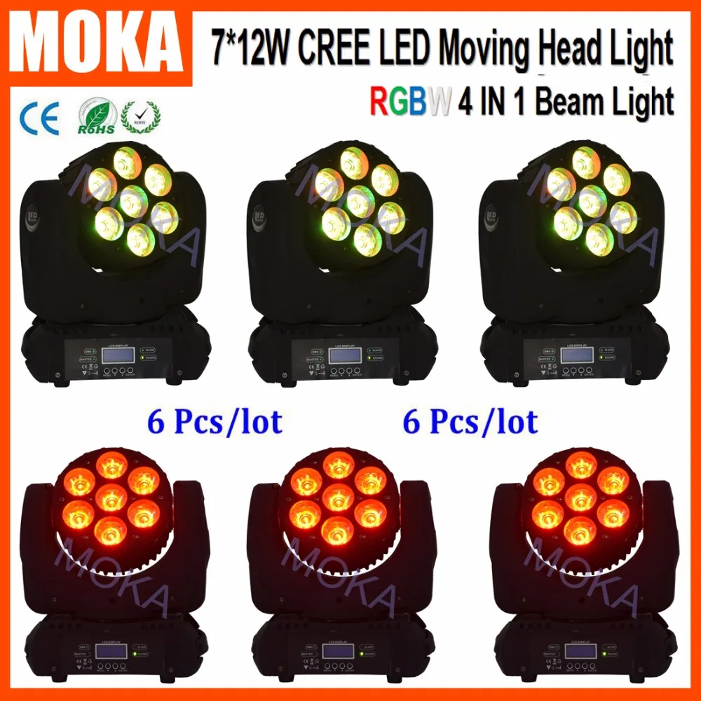 

6 Pcs/lot Movement Pan 540/630 Degree Tilt 265 Degree Moving Head 7x12W LED RGBW 4IN1 Effect Lighting AC100-240V 50/60 Hz