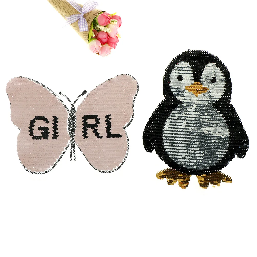 

1Pc Sequins Penguin Butterfly Appliques Hand Embroidered Patches For Clothes DIY Patchwork Fabric