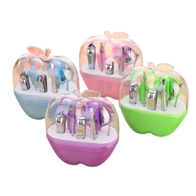 Best Offers New 4 Colors Apples Shape 9pcs Stainless Steel Manicure Set Nail Scissors Cosmetic Makeup Tool For Travel Nail Care Product