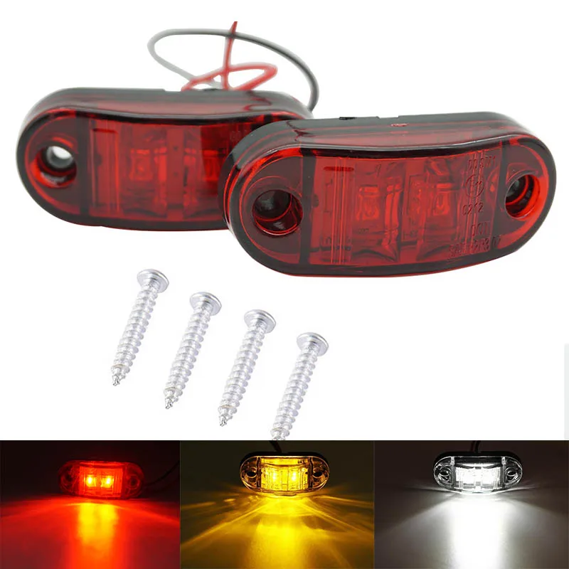 

2pcs Truck Side Marker Light 12V 24V 2 LED Red Yellow White Lamp Waterproof For Truck Trailer Boat Dark Warning