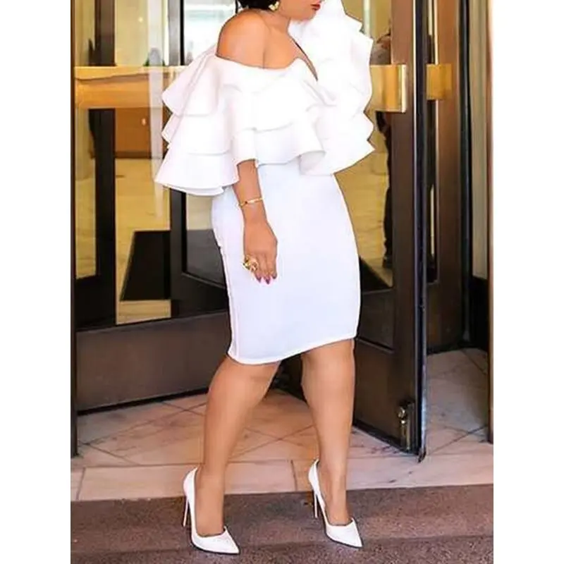 Us 21 7 51 Off White Ruffles Midi Dress Y Dinner Party Shoulder Bodycon Dresses Robe 2019 African Elegant Pencil Female Club In Us 21 7 51 Off White Ruffles Midi Dress Y Dinner Party Shoulder Bodycon Dresses Robe 2019 African Elegant Pencil Female Club In
