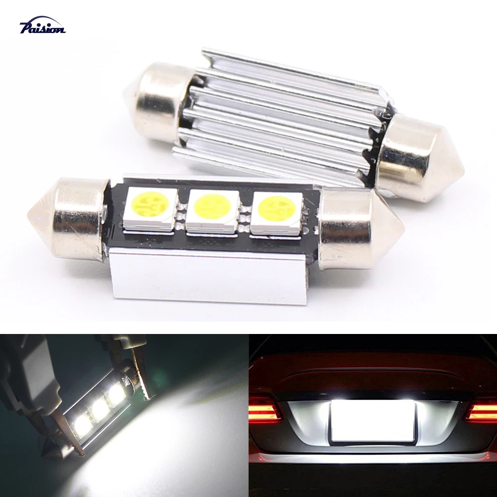 

2pcs No Error Canbus LED License Plate 3-SMD Light Bulbs C5W 6418 39mm for Ford Mondeo MK1 MK2 MK3