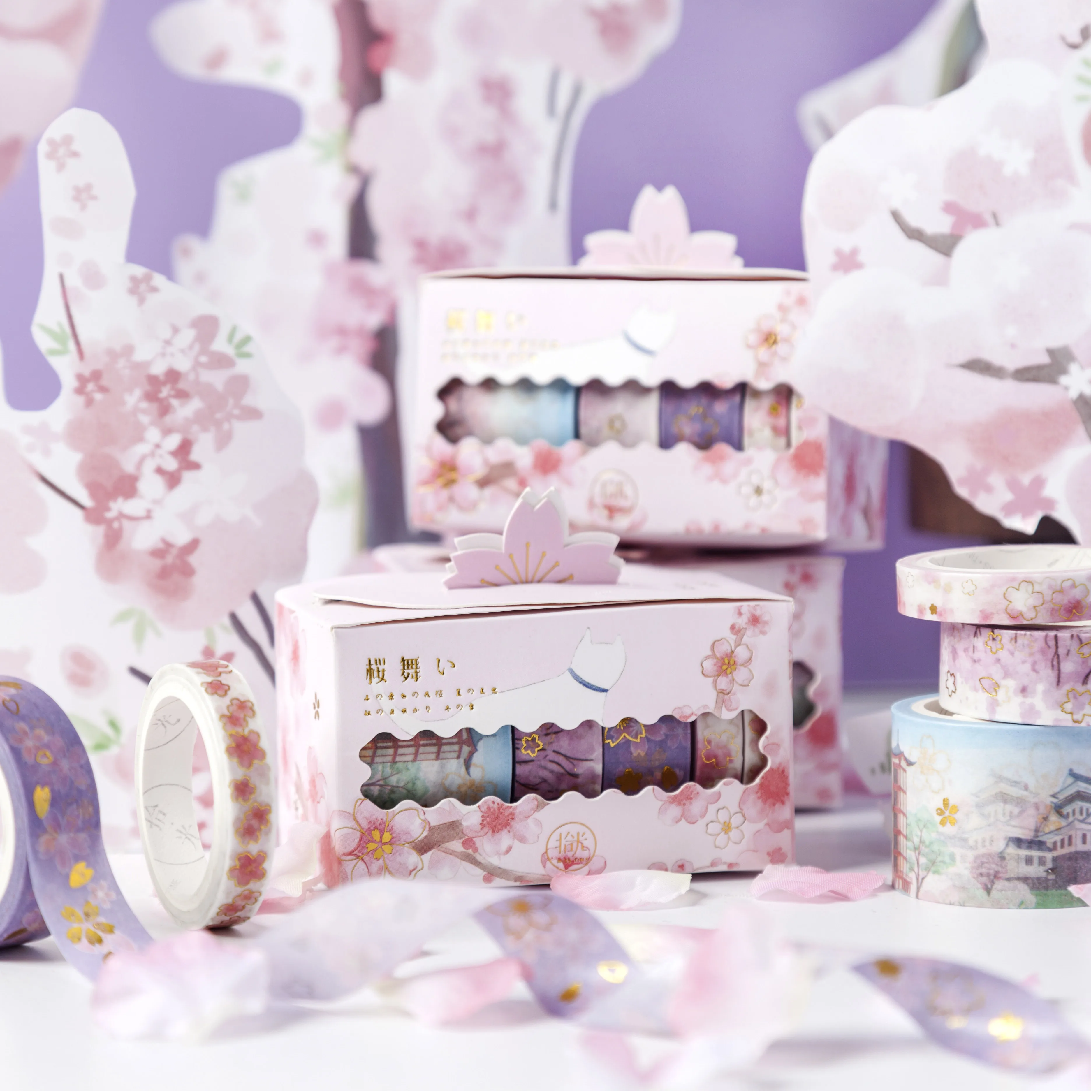 

5 pcs/box DIY Japanese Paper Decorative Adhesive Tape Cherry blossoms series Gilding Washi Tape/Masking Tape Stickers