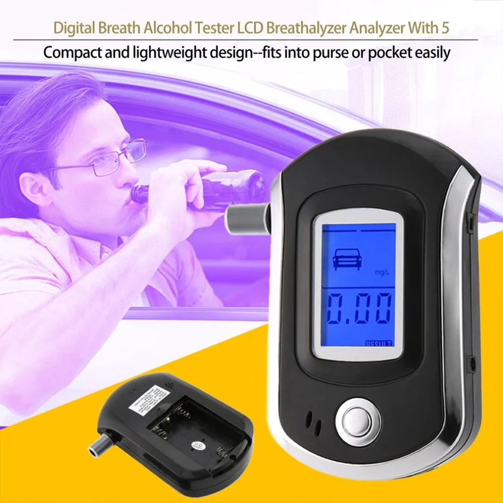 

Digital Breath Alcohol Tester LCD Breathalyzer Analyzer With 5 Mouthpiece High Sensitivity Professional Quick Response AT6000