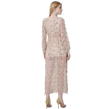 Syoovaa Elegant Sequin Tassel Maxi Split Dress Women Evening Party Spring Dress Sexy Mesh Long Dress V Neck Vestidos