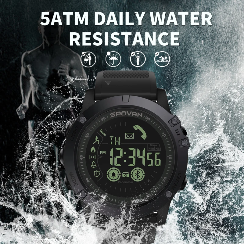 Spovan спортивные часы мужские Смарт Цифровой светодиодный наручные часы спортивные часы шок электронные военные Секундомер Водонепроницаемый Шагомер