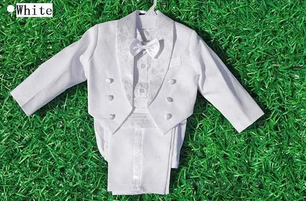 Элегантный Модный детский Свадебный костюм для мальчиков, смокинг для мальчиков, блейзеры для мальчиков, костюмы джентльмена на свадьбу для мальчиков(пиджак+ брюки+ галстук - Цвет: Белый