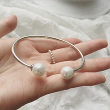 Браслеты из стерлингового серебра 925 пробы, женские браслеты-манжеты с белым жемчугом, 1 шт./лот, ювелирные изделия из чистого стерлингового серебра