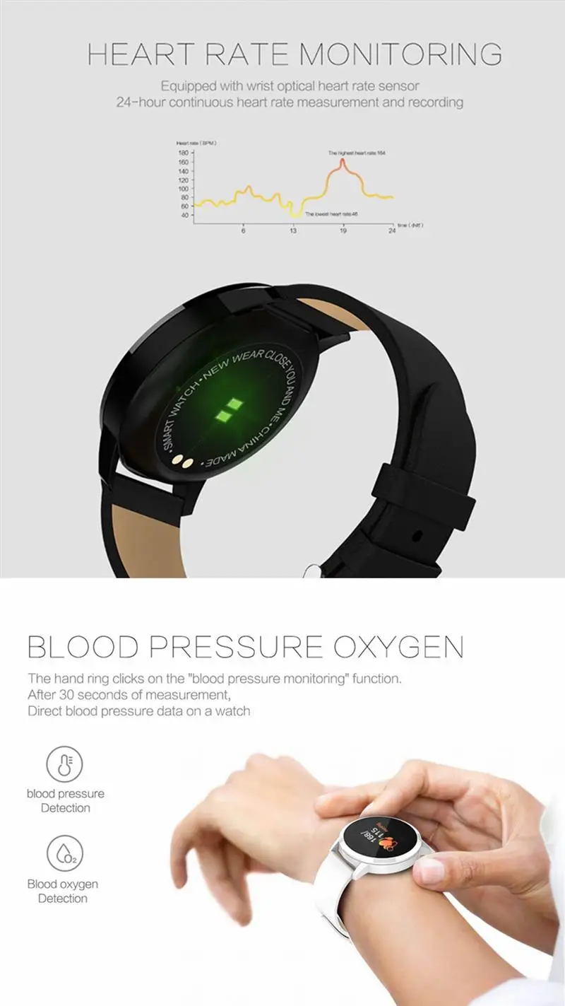 Q8 Смарт-часы Водонепроницаемый спортивный фитнес-браслет сердечного ритма крови Давление сообщение напоминание шагомер для iOS и Android