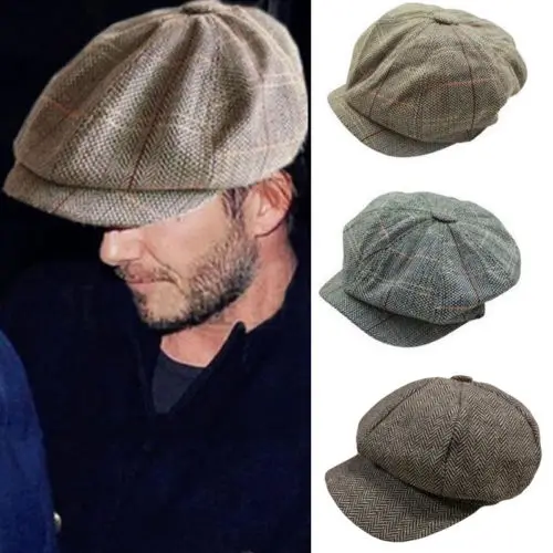 

Chic Newsboy Cap Men Octagonal Hat Navy Plaid Spring Vintage Newspaper Caps New Korean Painters Beret