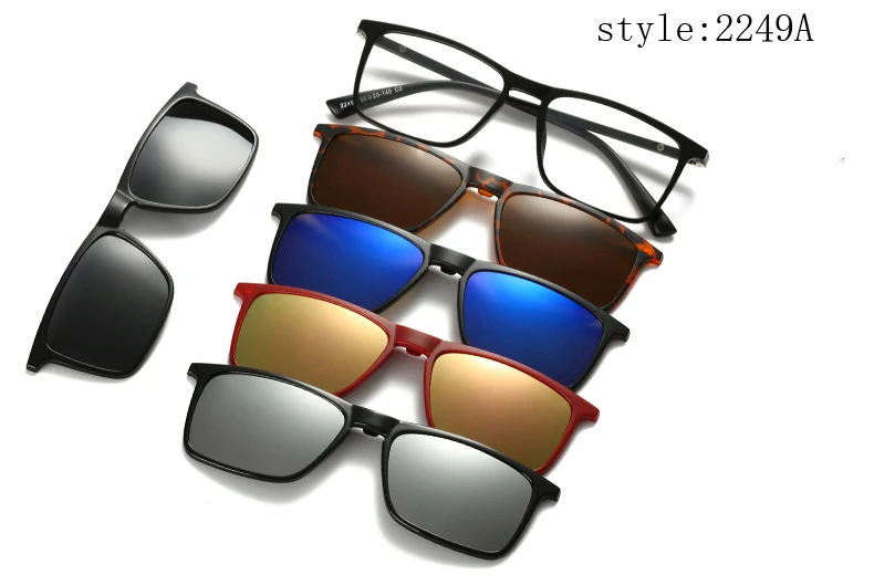 5 линз, магнитные солнцезащитные очки на клипсах, зеркальные, на клипсах, солнцезащитные очки на клипсах, мужские Поляризованные клипсы, на заказ, по рецепту, близорукость - Цвет линз: 2249A