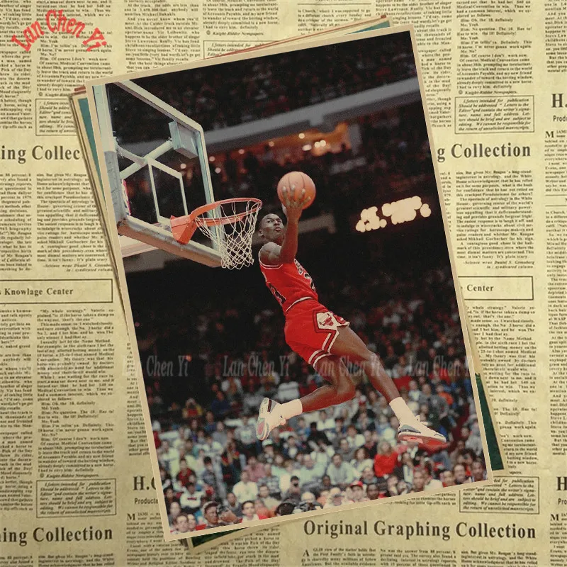 Винтаж НБА Баскетбол звезда Классический Майкл плакат Джордан высокое качество обои декорации в интерьере - Цвет: Розовый
