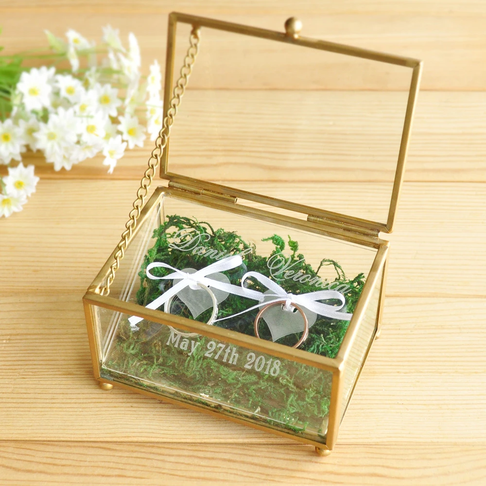 Caja de anillo boda personalizada, caja de grabada, caja de anillo de cristal dorado, caja para guardar anillos, regalo de boda, caja de compromiso|Decoraciones DIY de fiestas| - AliExpress