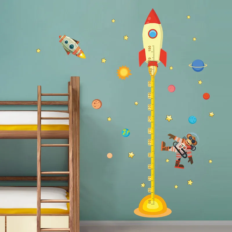 Diy космическая планета, обезьяна, пилот, ракета, наклейка на стену с измерением высоты для детской комнаты, детская комната, диаграмма роста, подарки