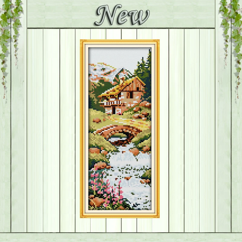 River Winter decor paintings Counted print on fabric DMC 14CT 11CT DIY Embroidery Sets Cross Stitch Needlework kits Four seasons | Дом и сад