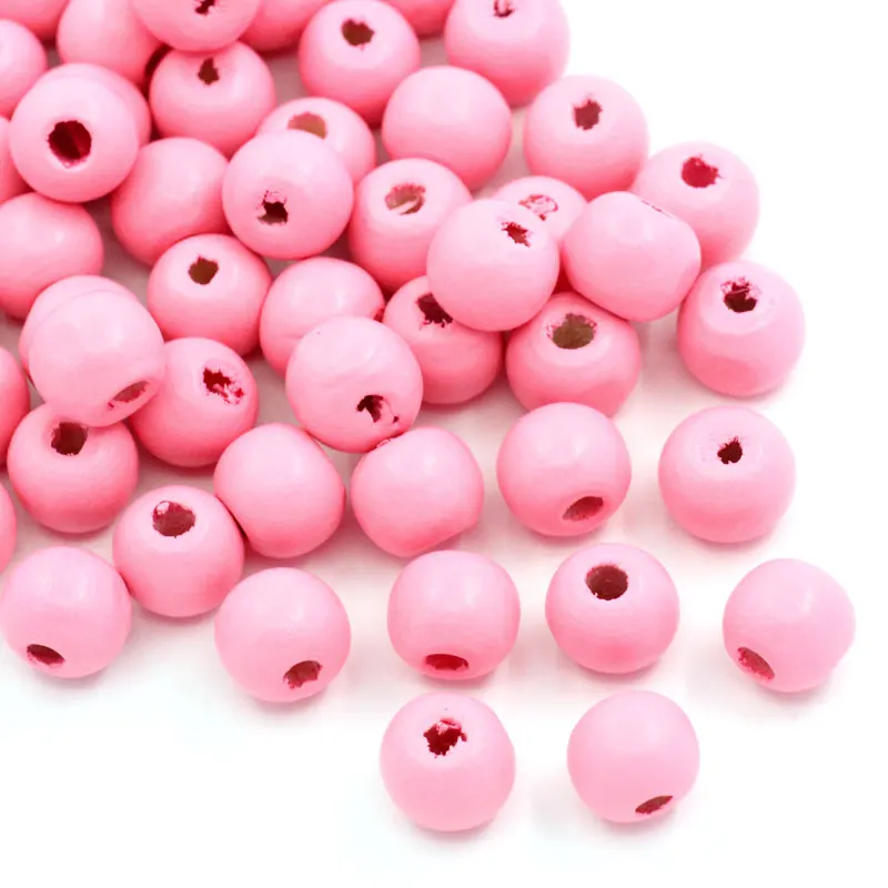 

Wood Spacer Beads Pink Round Ball Jewelry DIY Finding 10mm(3/8") 100Pcs