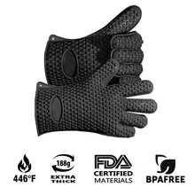 2pcs Food Grade Heat Resistant Thick Silicone Kitchen Barbecue Oven Cooking Glove BBQ Grill Glove Oven Mitt Baking Glove