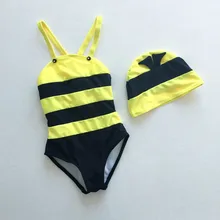 Детская Плавание костюмы для малышей цельнокроеный бикини Плавание одежда милые пчелы спа купальный Купальник с Плавание ming Кепки для девочек пляжная одежда