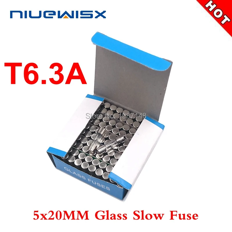 100pcs Glass Tube Fuse Axial Leads 3.6 x 10mm 6.3A T6.3A 6300mA Slow Blow 250V 
