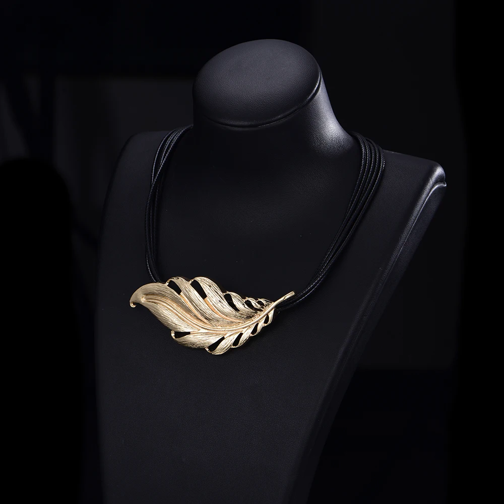 Массивное колье-чокер для женщин большой металлический кулон в виде листа с многослойной цепочкой винтажное ожерелье золотые ювелирные изделия подарок для вечерние
