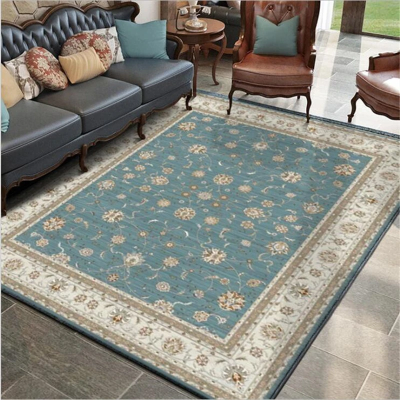 

AOVOLL Vintage Code European and American Style Floral Blue Ethnic Door Mat Bedroom Living Room Carpet Mat For Floor Area Rugs