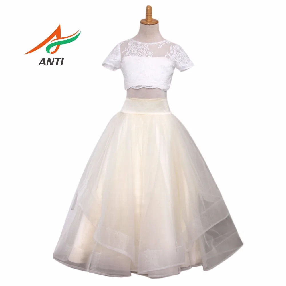 ANTI 2017 Fleur Fille Robes Scoop Court Robes De Primera Comunion Blanc Et Jaune Enfants Enfants