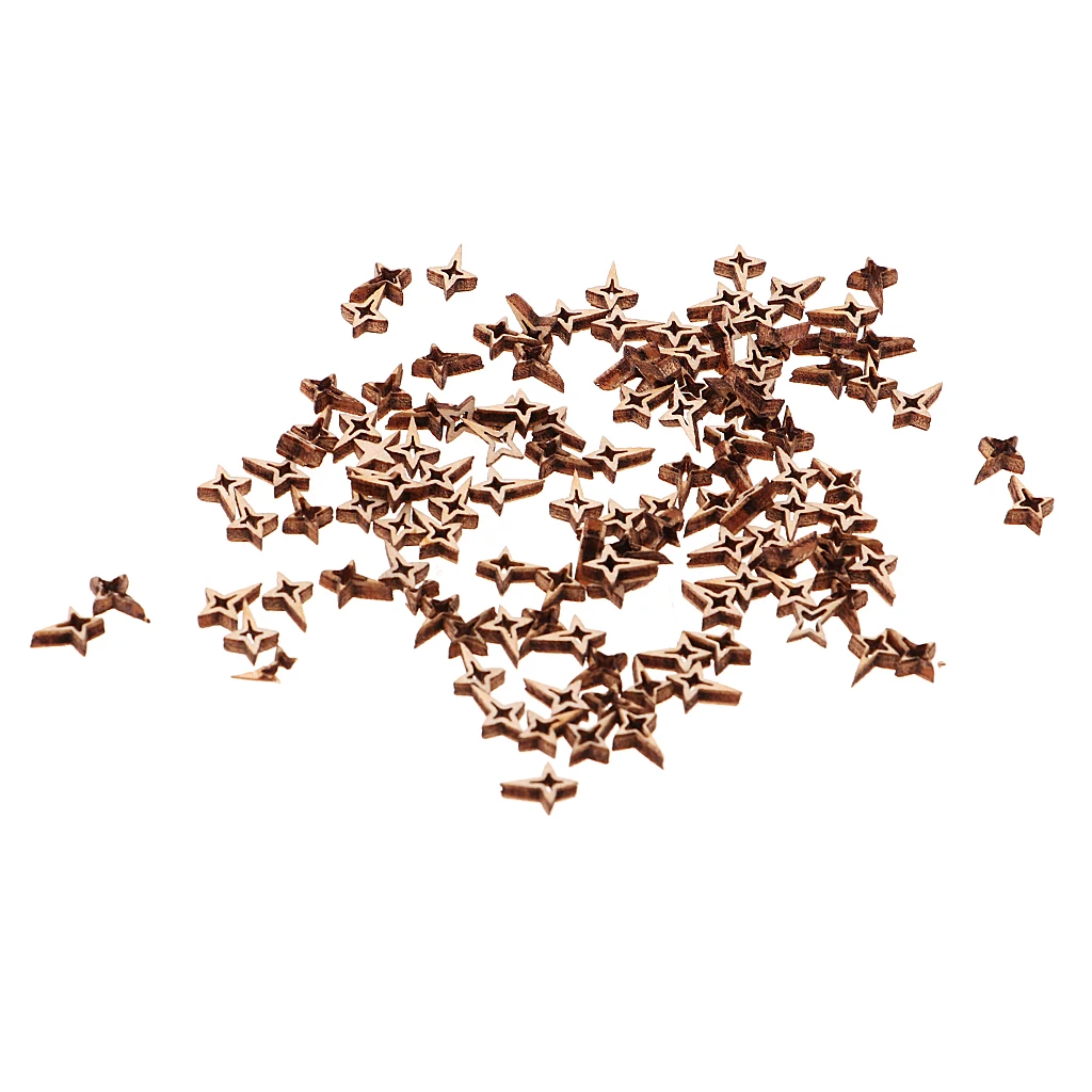 100pcs Unfinished Wood Hollow 4-pointed Star Wooden Pieces Embellishment for Kids Crafts Wedding Party Decoration