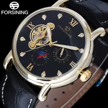 FORSINING luxury brand men mechanical Tourbillon watches leather strap hot fashion men s automatic skeleton gold