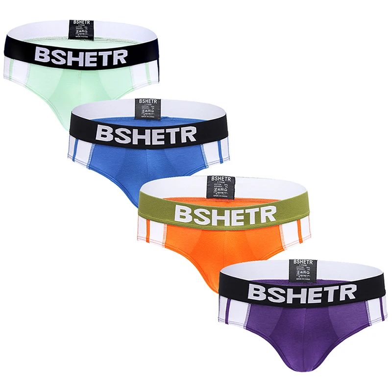 

4 pcs/pack Men's Briefs BSHETR Men Underwear Briefs soft cotton Male Brief shorts Sexy tanga slip Mens panties solid men's brief