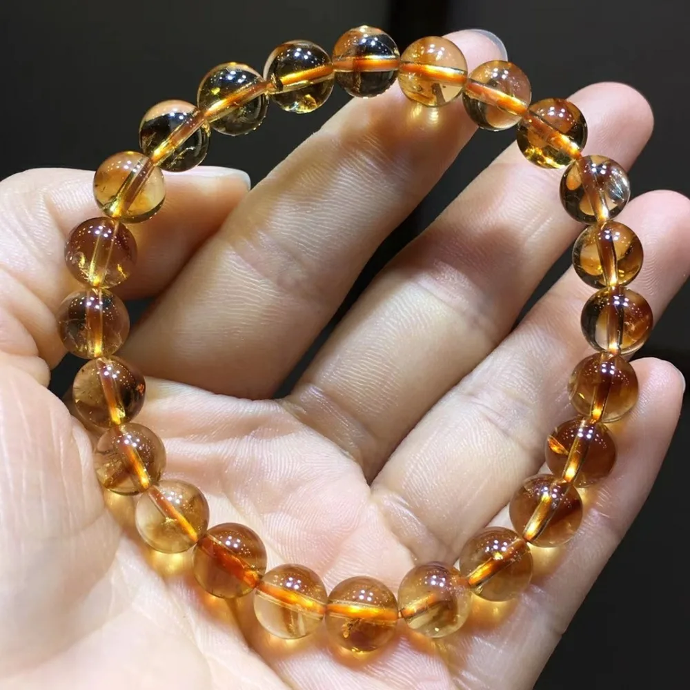 

8mm Genuine Bracelet Natural Citrine Quartz Yellow Crystal Round Beads Wealthy Gemstone Stone Stretch Woman Man Bracelets AAAAA