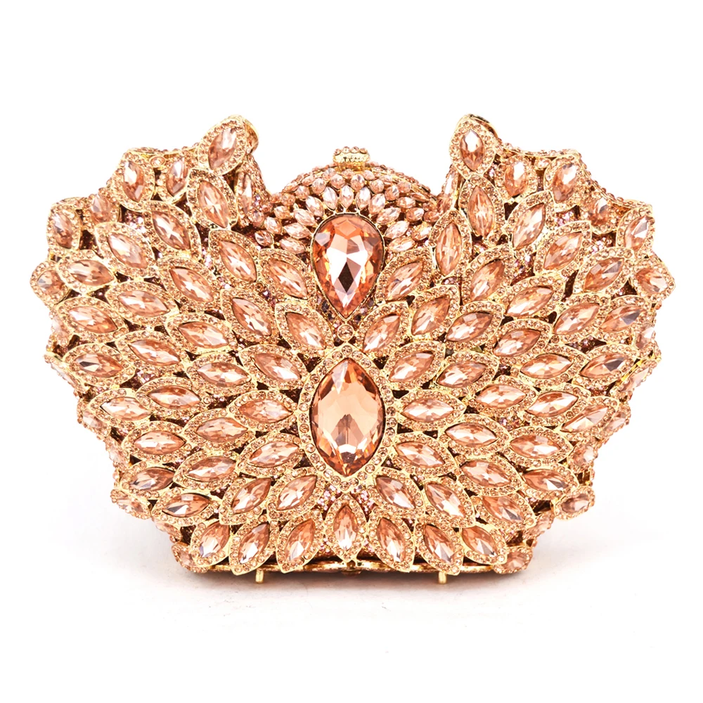 Champagne Clutch Bag Crystal Encrusted Bags Women Wedding Diamond