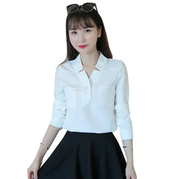 

Office Lady Autumn Career White Long Sleeve V Neck Shirt Female Long-sleeved Slim Shirt Formal Blouse Overalls OL Blouse