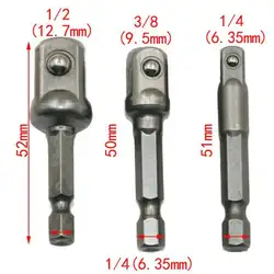 3 шт./компл. хром ванадиевой стали гнездо адаптер шестигранный хвостовик 1/4 "3/8" 1/2 "расширение сверла бар шестигранный гаечный ключ набор