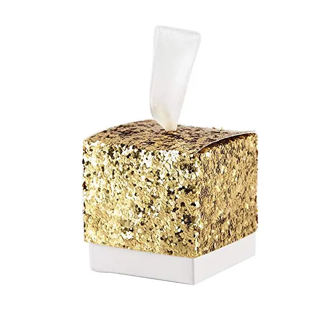 YOURANWISH 50 шт./партия свадебные конфеты коробка с блестками коробка для сладостей коробка для конфет портативная декоративная коробка подарочная коробка с квадратным - Цвет: Золотой