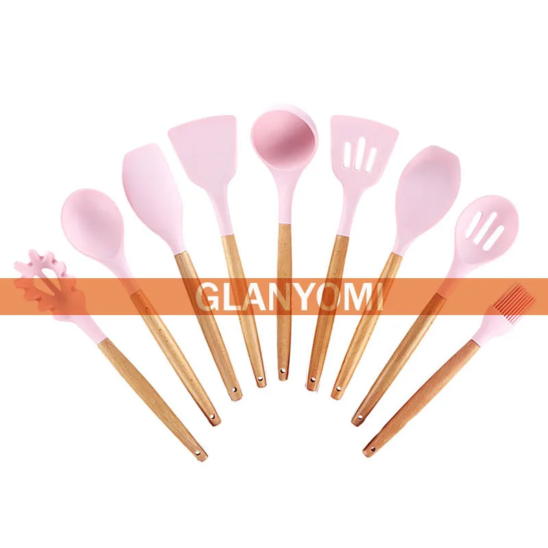 

Premium Silicone Pink Cooking Utensils Spatula Turner Soup Spoon Non-stick Shovel Pasta Server Scraper Oil Brush Kitchen Tools
