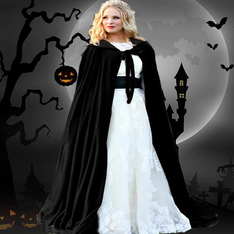 Мантия на Хэллоуин плащ с капюшоном вельветовое пальто Wicca Robe вампирская накидка