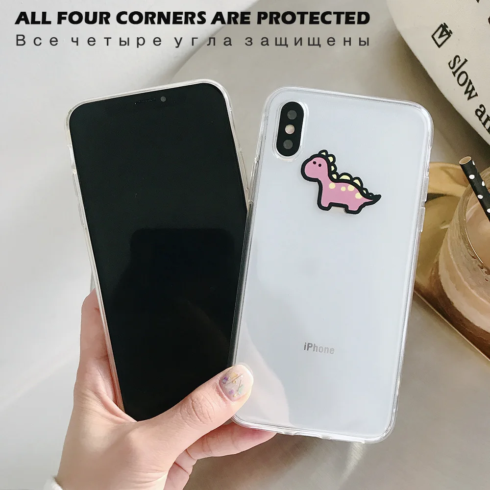 KIPX1072_2_JONSNOW Transparent Soft Case For iPhone 6S 7 8 Plus Cute Funny Dinosaur Pattern Phone Cover For iPhone XS XR XS Max Capa Coque Fundas