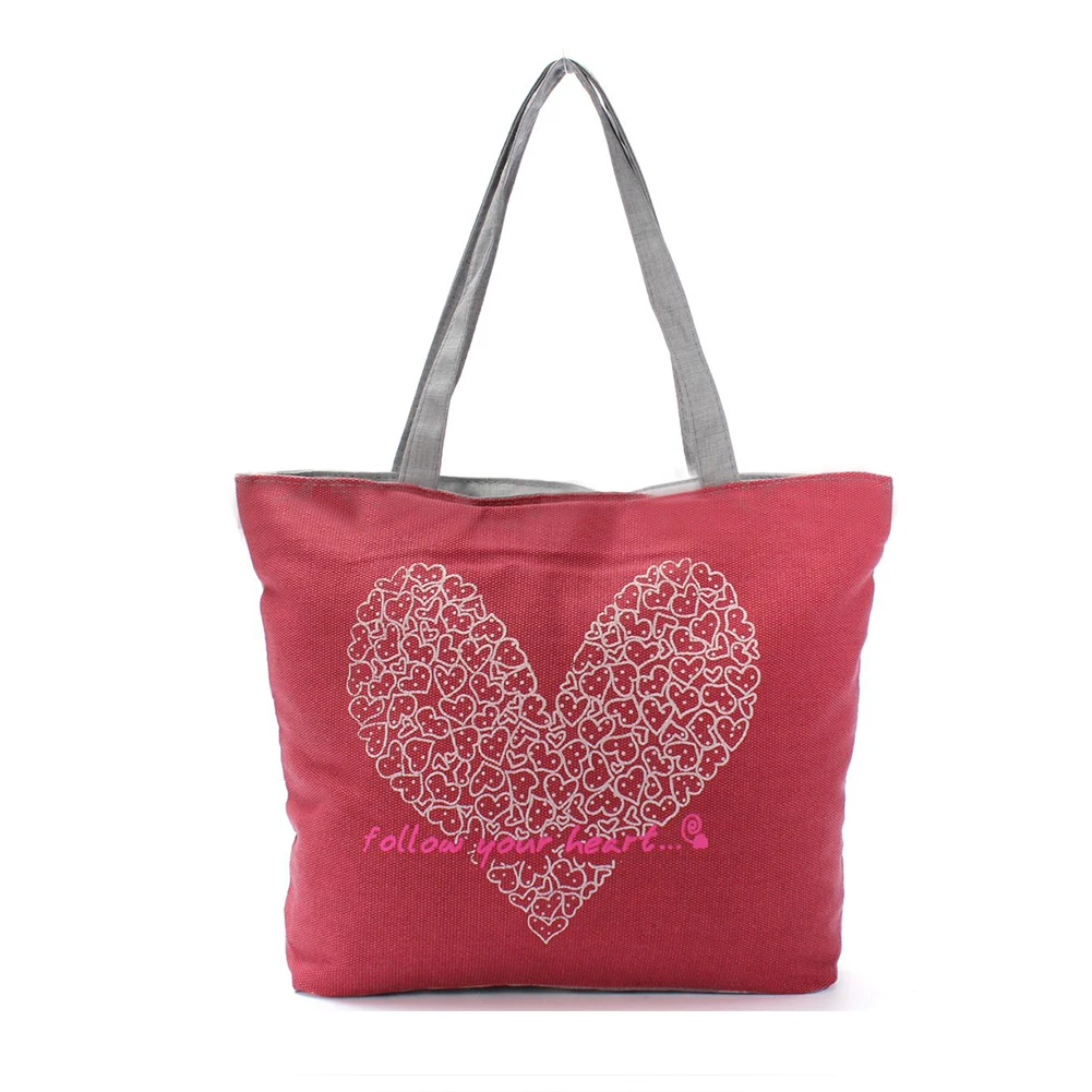 

Women Girl Canvas Eco Shopping Tote Shoulder Handbag Beach Bag Shopper SatchelStyles:Heart Red