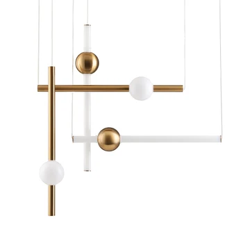 

Simple modern horizontal and vertical line pendant light Nordic metal glass ball designer restaurant cafe pendant light