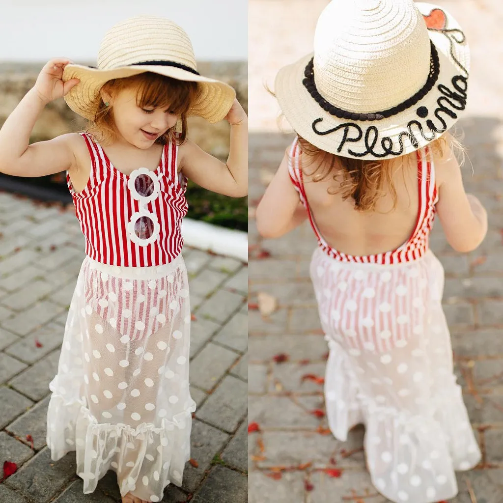 

Children Swimwear for Girls Polyester two Pieces Swimsuit Bathing Suit Bikini Beach Swimsuits sets Tulle Dress 2pcs Set K417